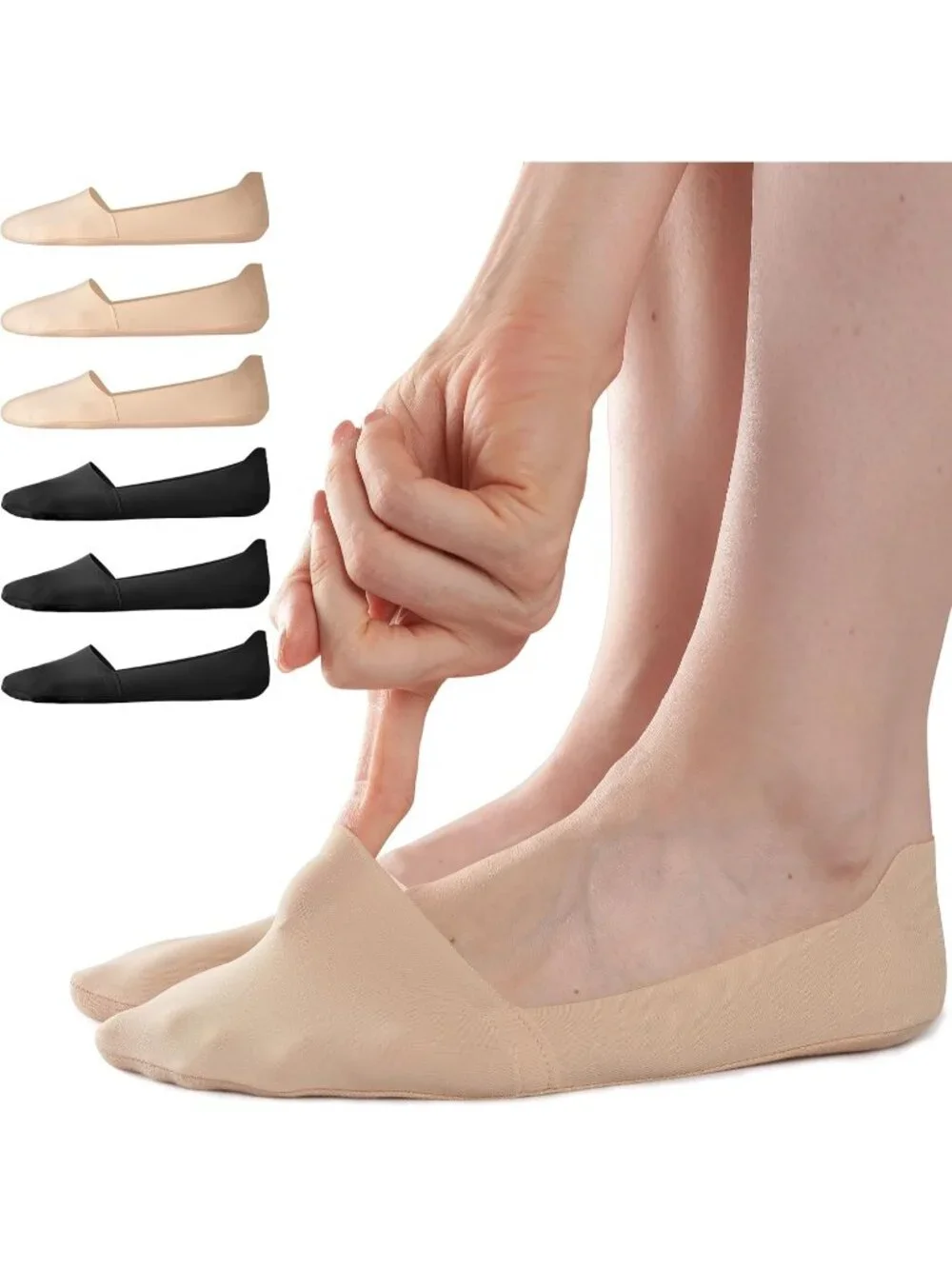 🧦Women's Nude Black No Show Socks 6 Pairs Non Slip Low Cut Invisible Liner
